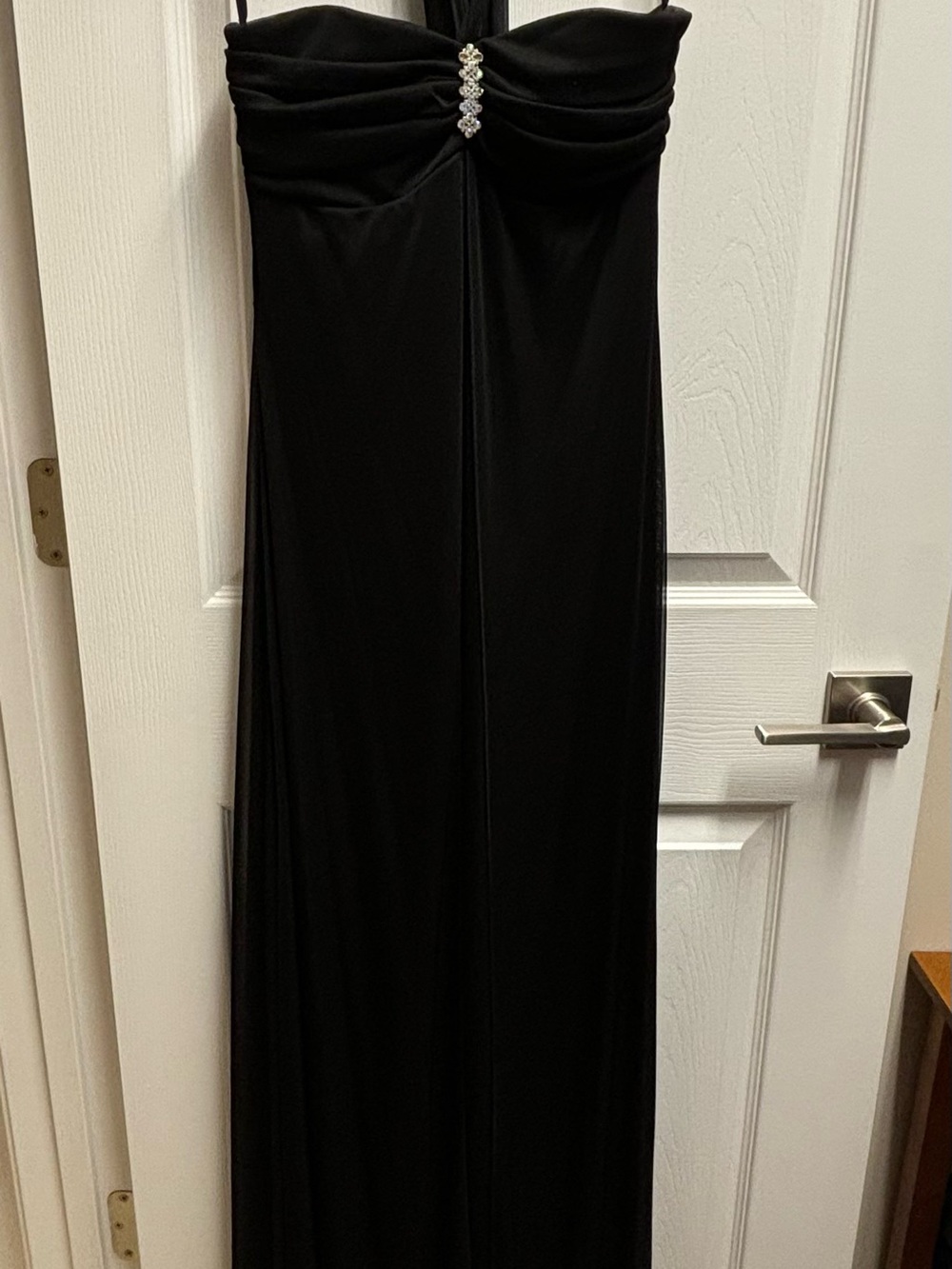 Deb Black Strapless Evening Dress with Rhinestone Detail